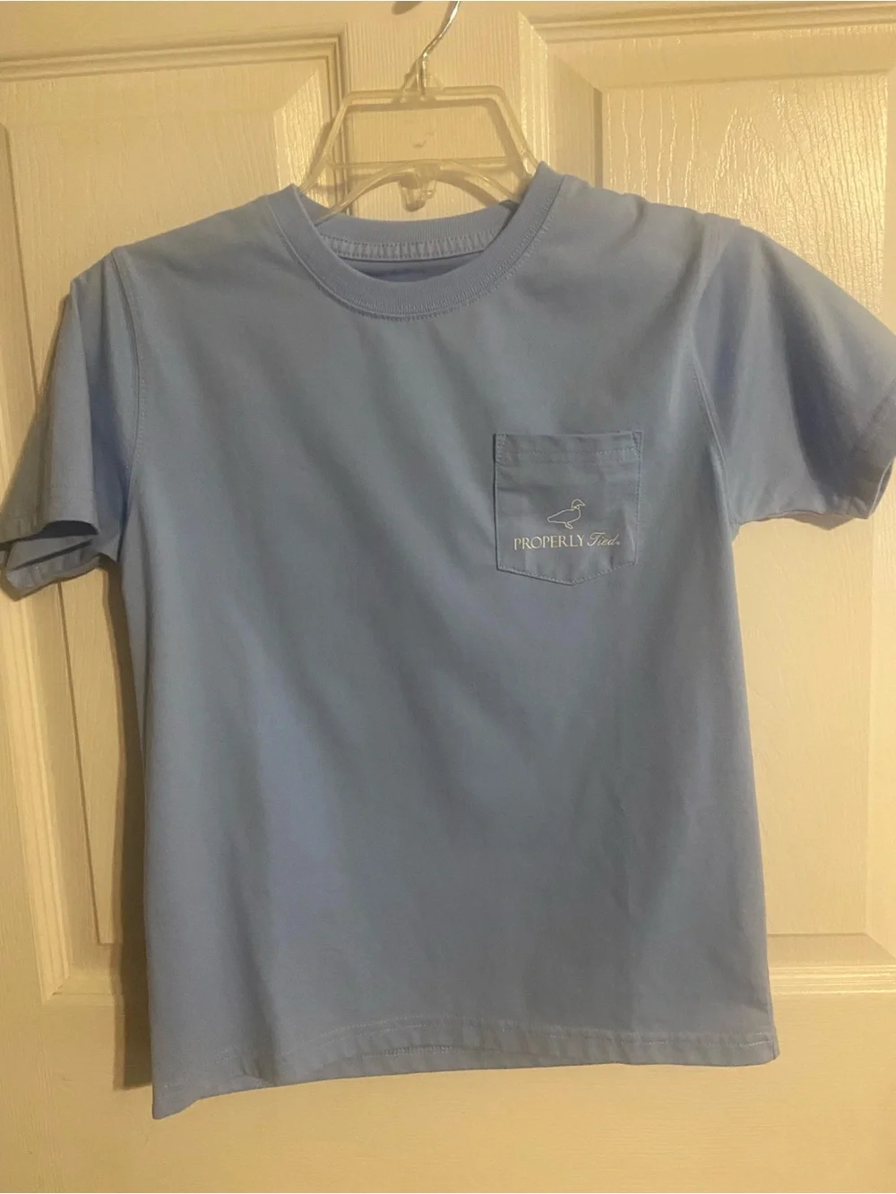 EUC Properly Tied Light Blue Boys Tshirt Sz YS 8 Short Sleeve W/front Pocket BTS